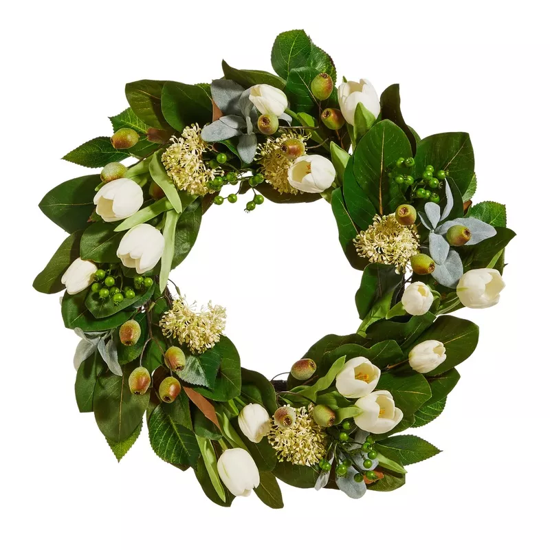 25″ Tulip & Mixed Greenery Wreath