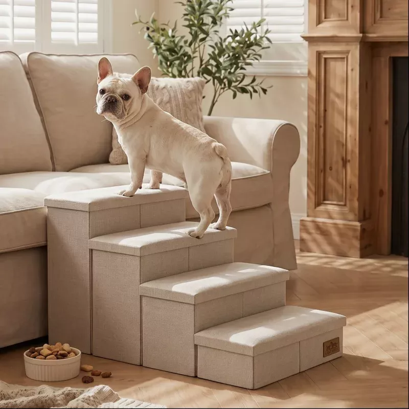 4 Step Arthritis Prevention Storage Pet Stairs Beige