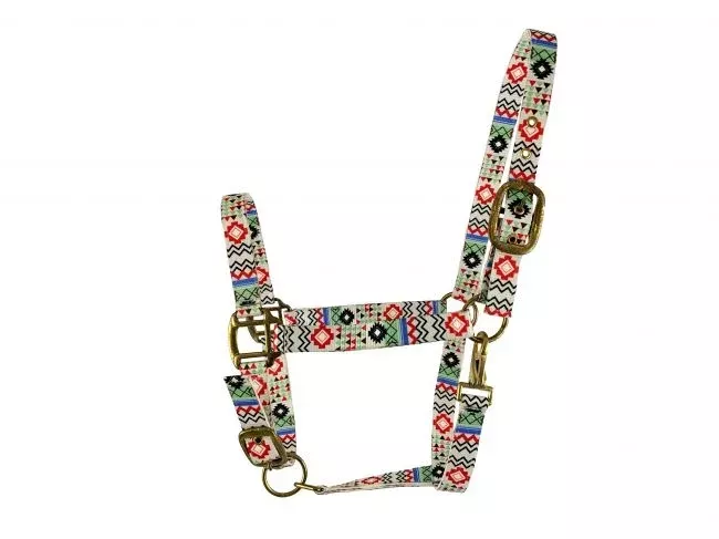 6653 -White Aztec design Nylon Horse Sized Halter