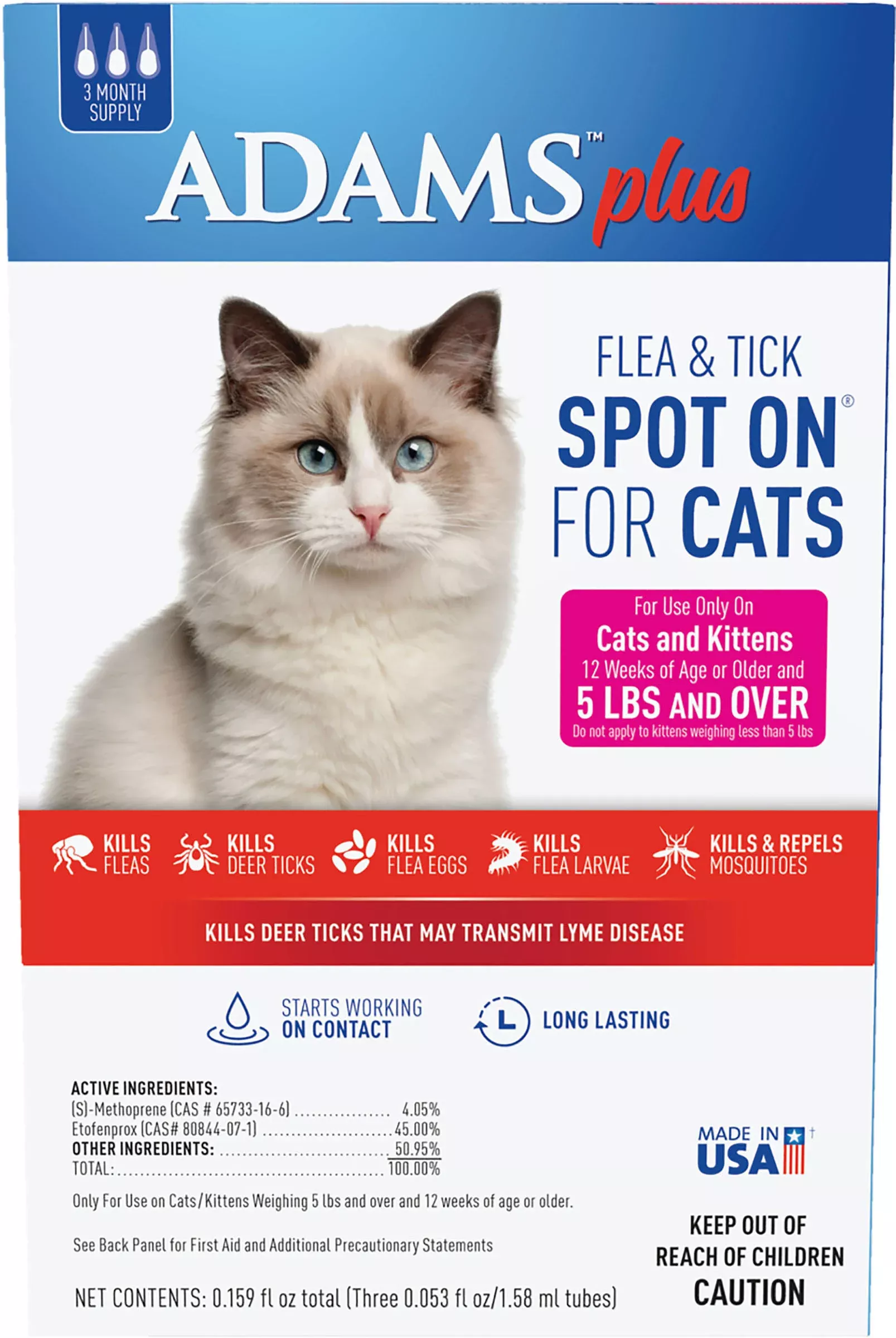 Adams Plus Flea & Tick Spot On For Cats