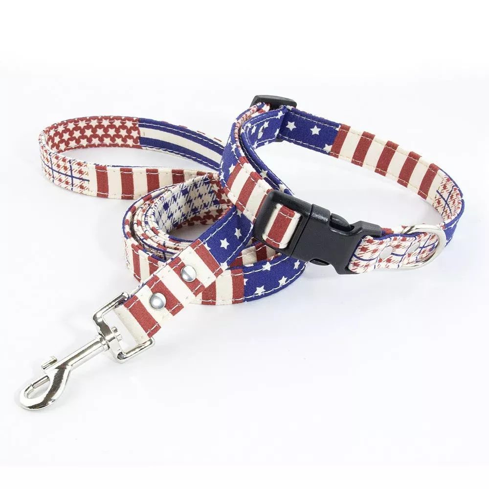 American Flag Dog Collar & Leash Set