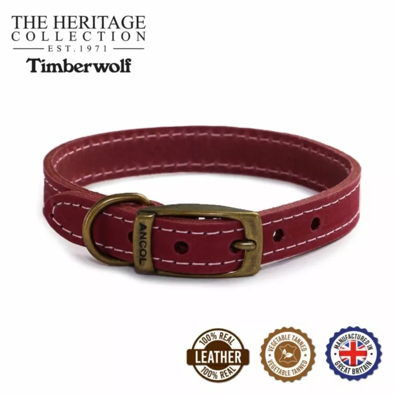 Ancol Timberwolf Leather Collar Raspberry – Size 7 (50-59cm)