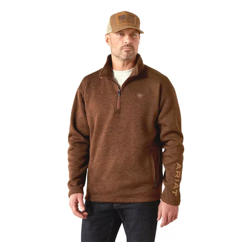 Ariat Mens Caldwell 1/4 Zip Pullover Sweater Brown