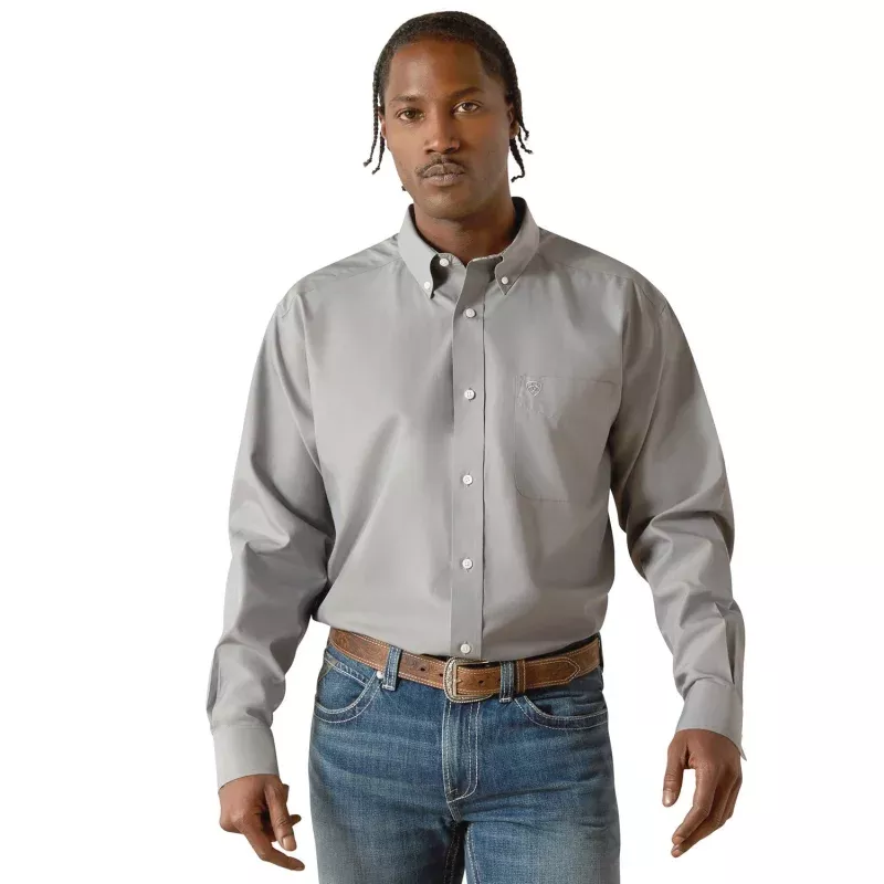 Ariat Mens Wrinkle Free Solid Classic Fit Long Sleeve Shirt Solid Grey