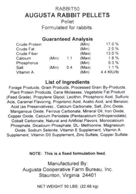 Augusta, 17% Rabbit Pellets, 50 lbs.