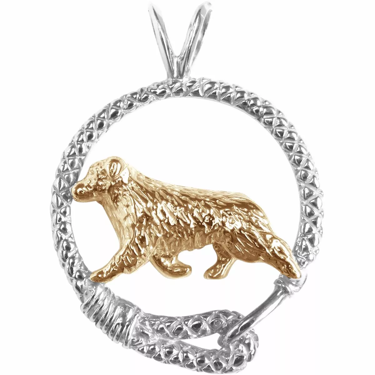 Australian Shepherd Solid 14K Gold in Sterling Silver Leash Pendant