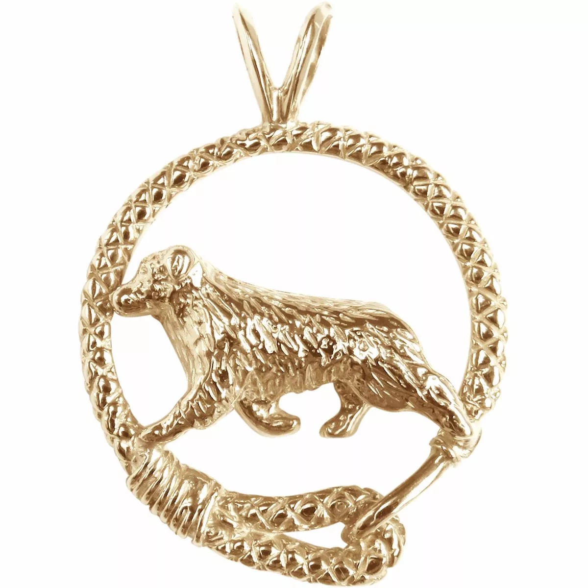 Australian Shepherd Solid 14K GoldLeash Pendant