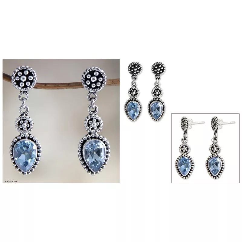 Balinese Jackfruit Blue Topaz Earrings