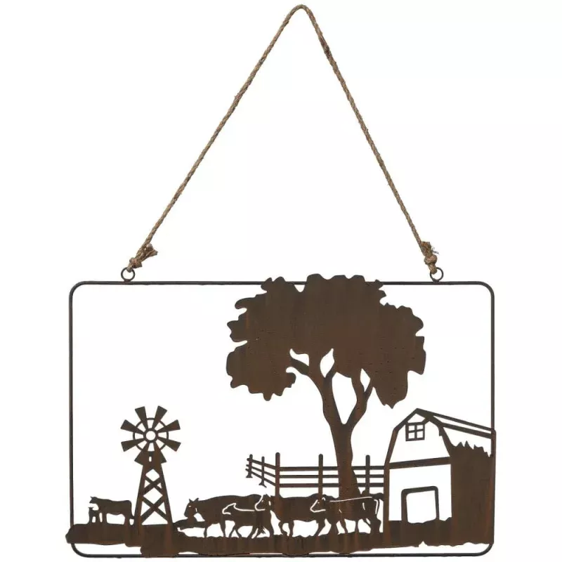 Barn/Cows Wall Hanging Brown