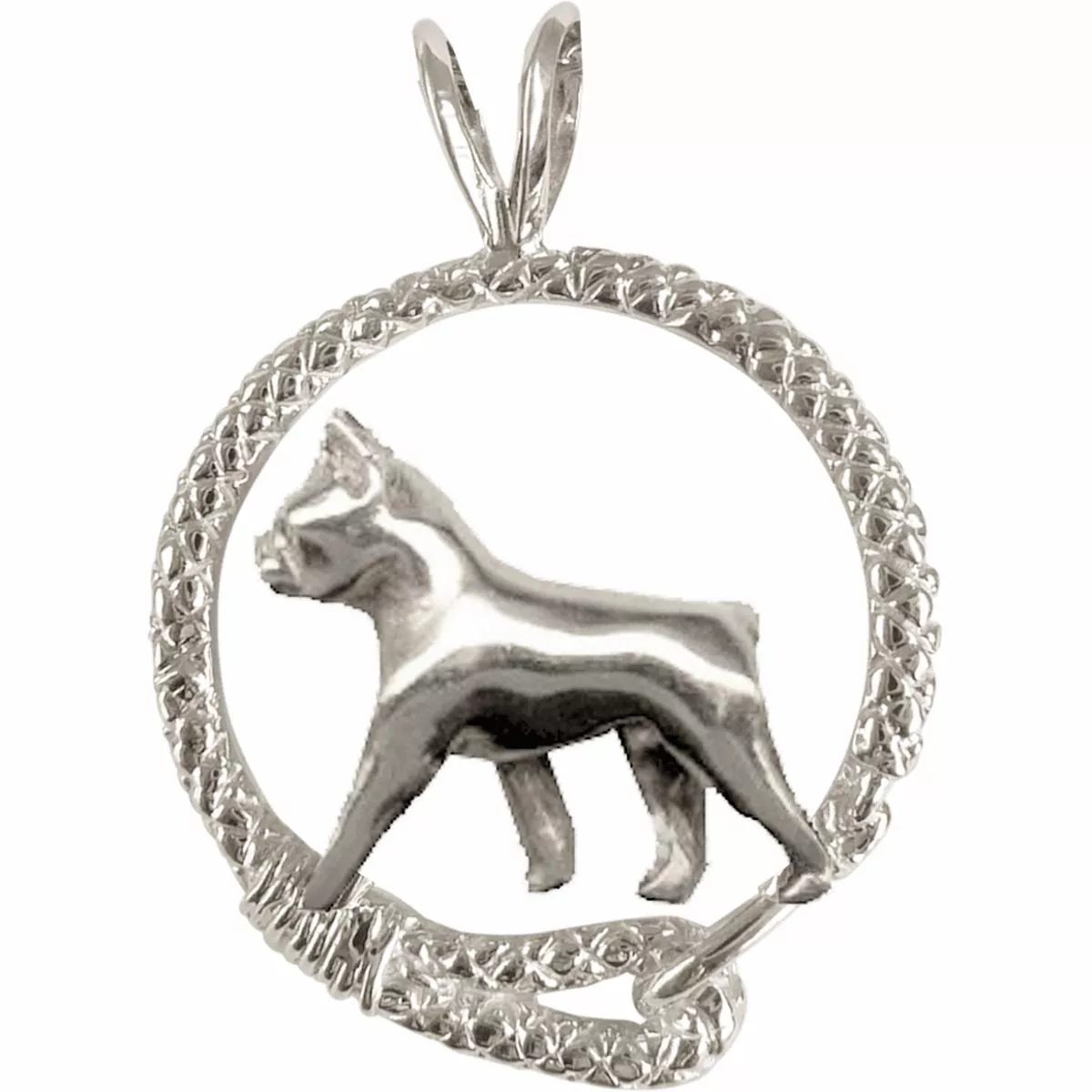 Boston Terrier in Solid Sterling Silver Leash Pendant