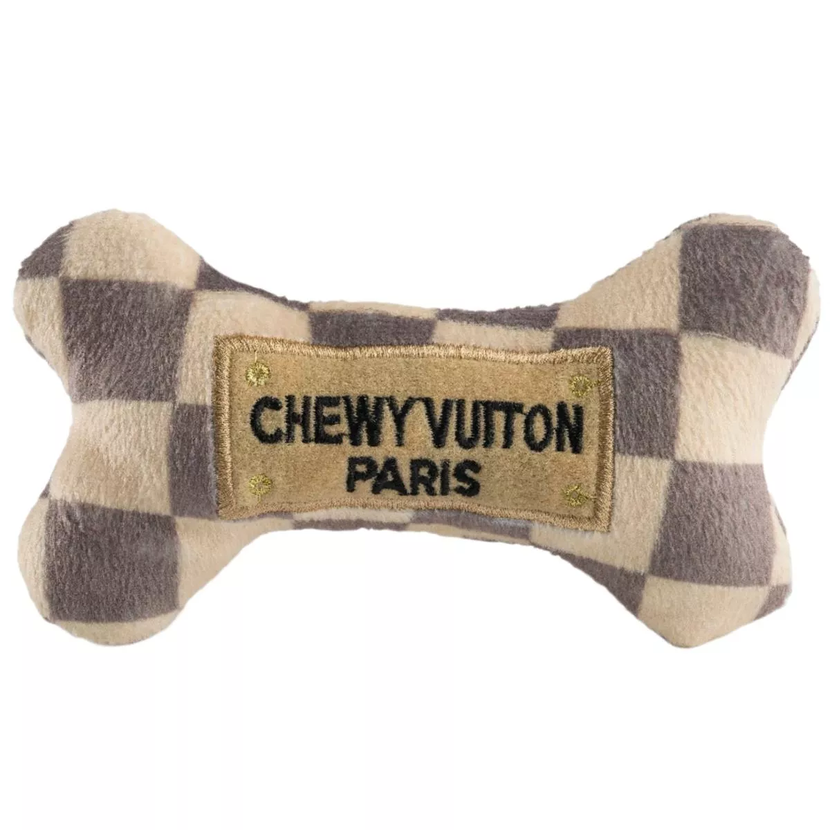 “Chewy Vuiton” Checkered Plush Dog Bone Toy