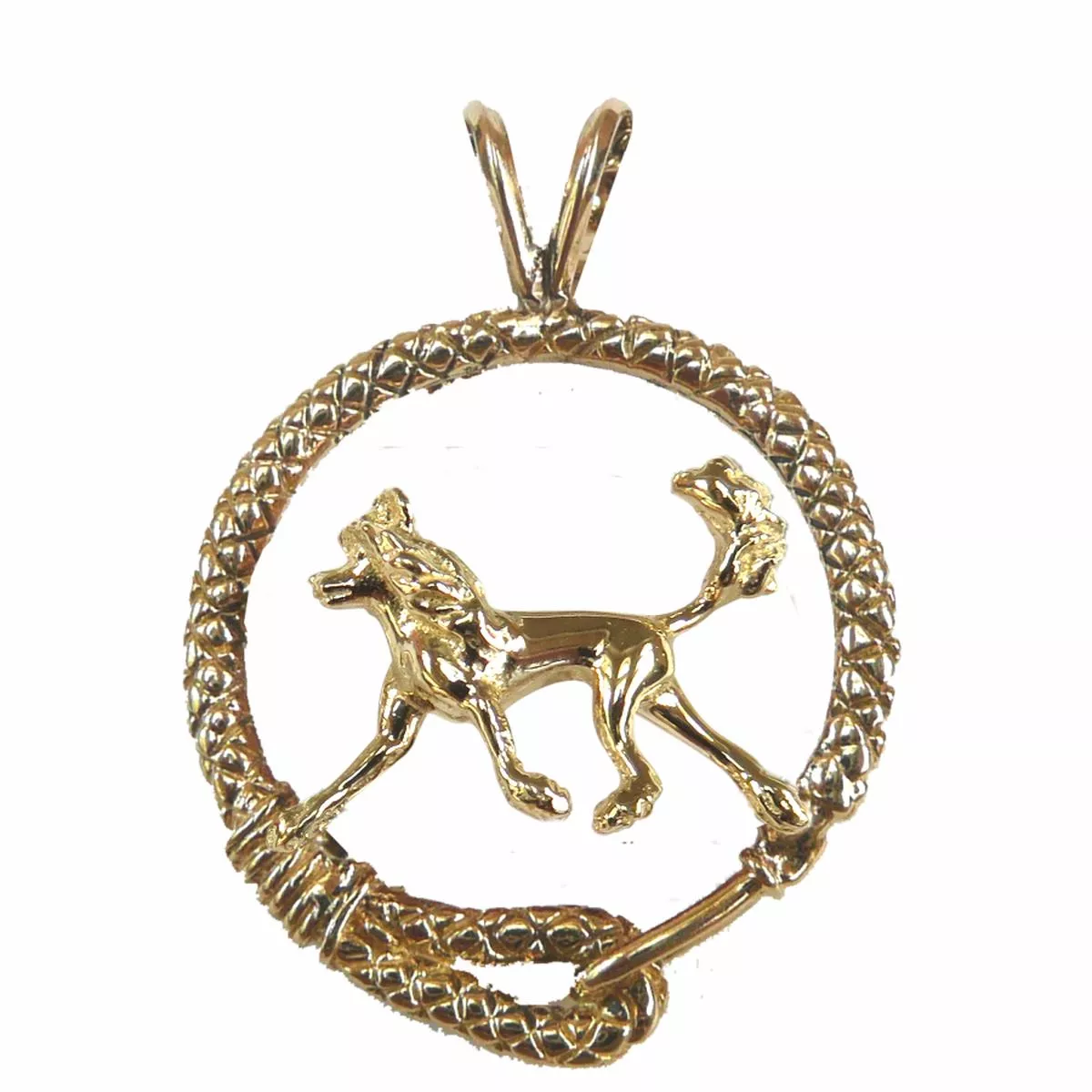 Chinese Crested Dog Solid 14K GoldLeash Pendant