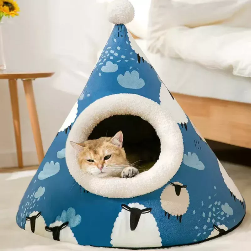 Cone Shape Pet Bed – Blue Sheep