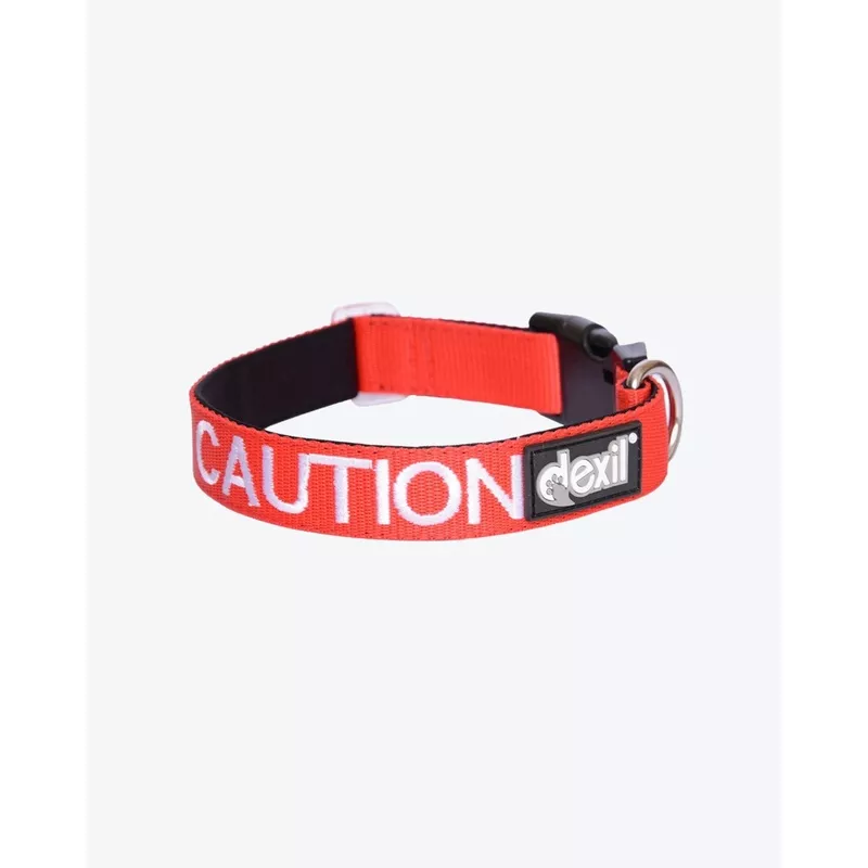 Dog Clip Collar – CAUTION – Red RED