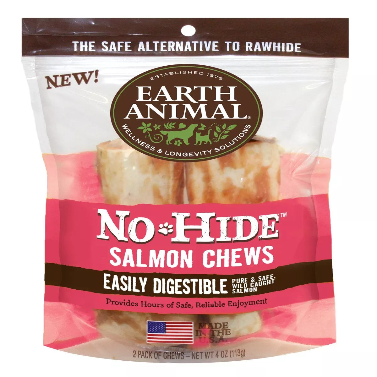 Earth Animal No-Hide Salmon 4" Chews 2 Pack
