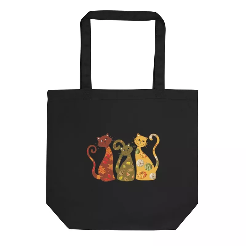 Festive Fall Cats Tote Bag Black