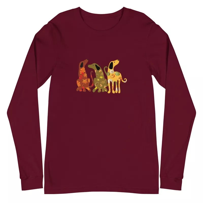 Festive Fall Dogs Long Sleeve Tee Black Heather