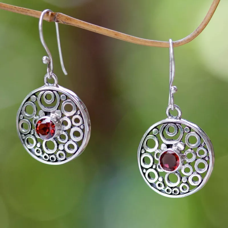 Foamy Surf Balinese Garnet Dangle Earrings