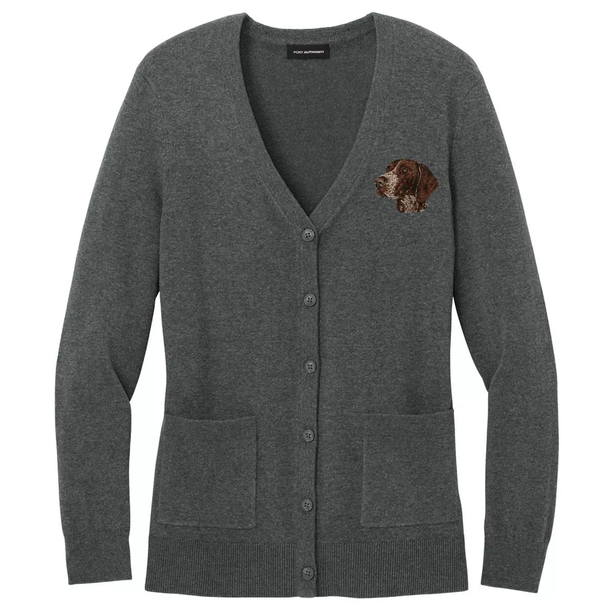 German Shorthaired Pointer Embroidered Button-Up Cardigan Sweater