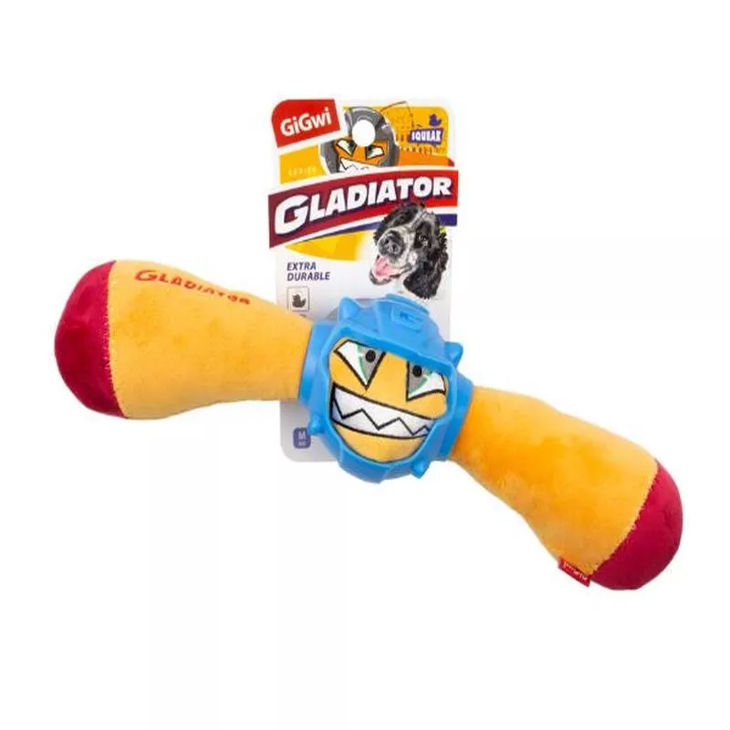 Gigwi – Gladiator Squeaker Inside Plush/Tpr Dog Toy (Medium)Yellow