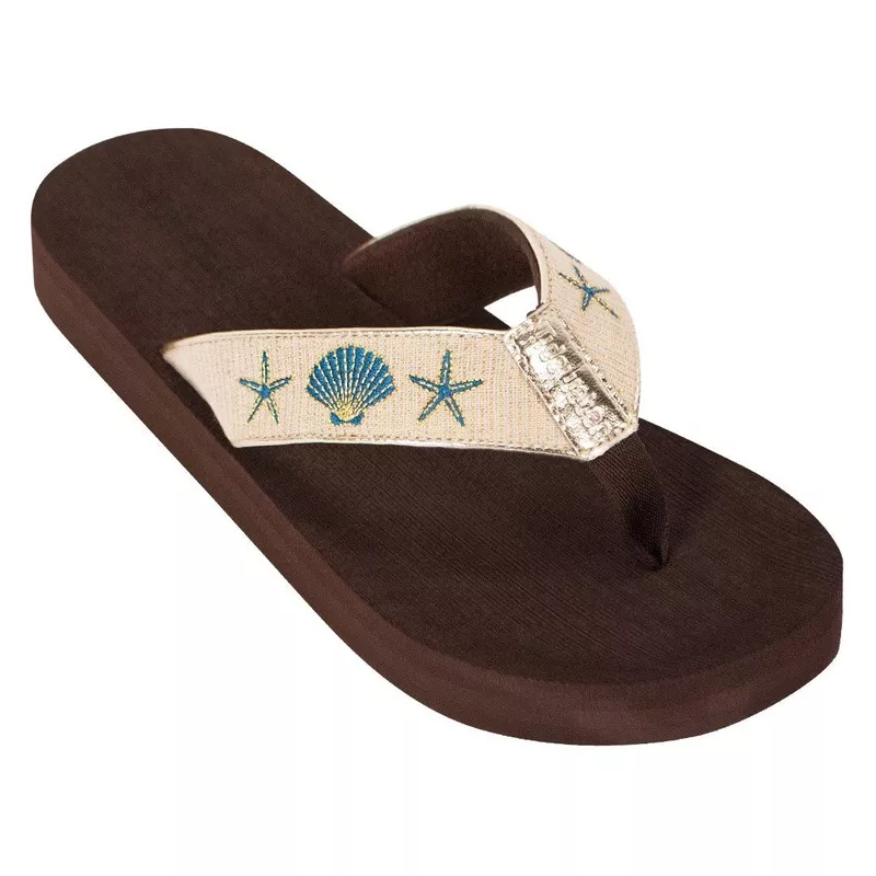 Gold Shells Flip Flops