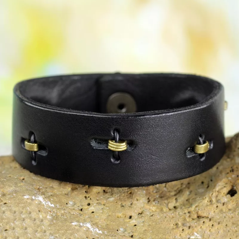 Hide & Seek Men’s Black Leather Bracelet