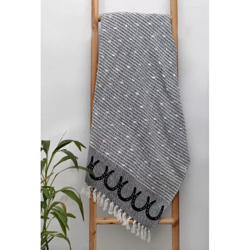 Horsehoes Cotton Throw Blanket Grey