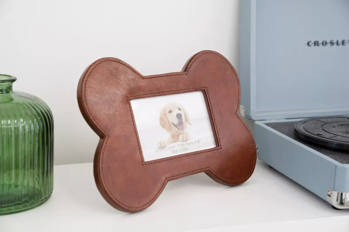 Huntley Pet Leather Bone Shaped Picture Frame, 4x6