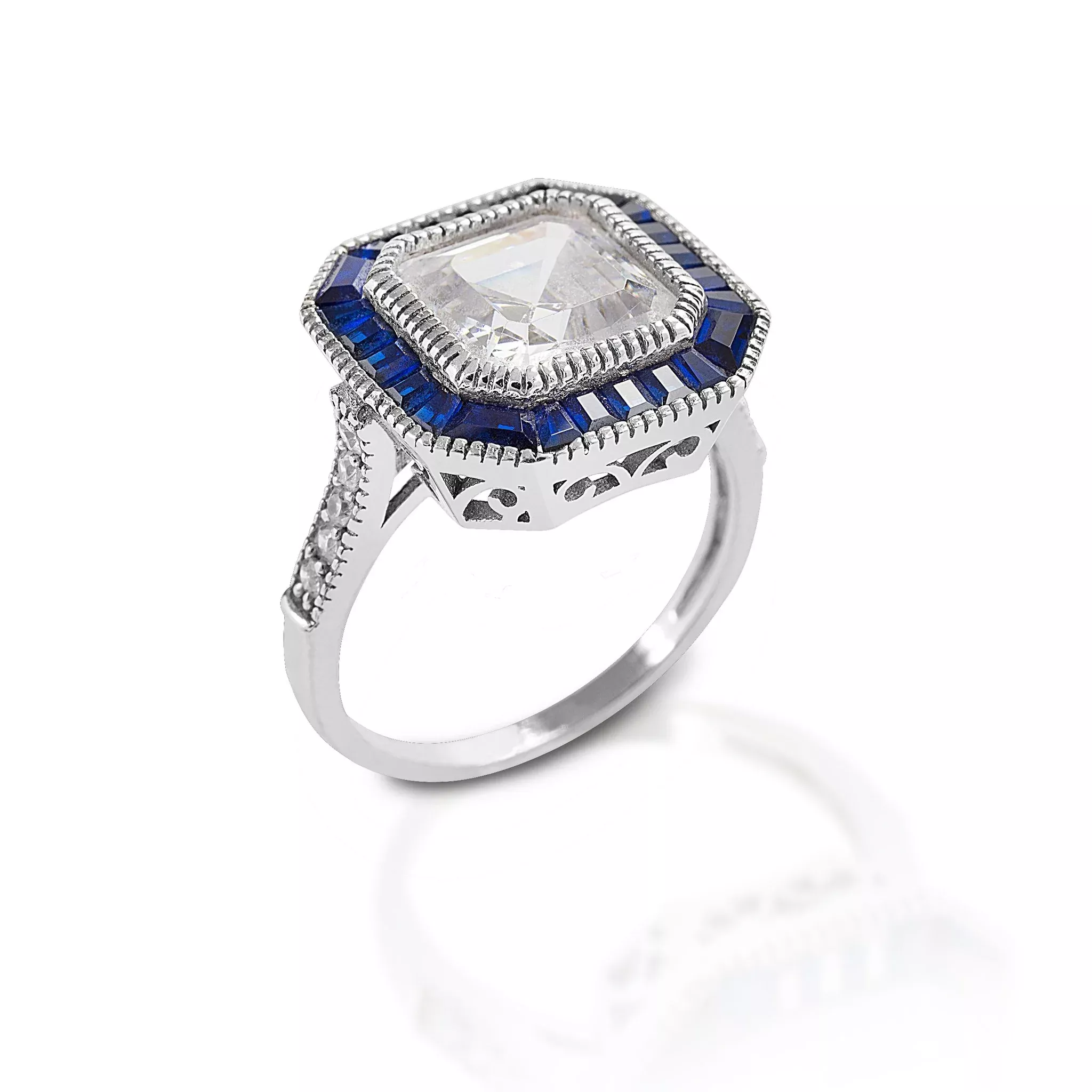 Kelly Herd Large Asscher Cut Blue Spinel Ring