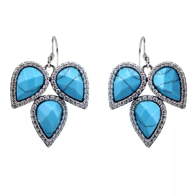Kelly Herd Three Teardrop Turquoise Hook Earrings