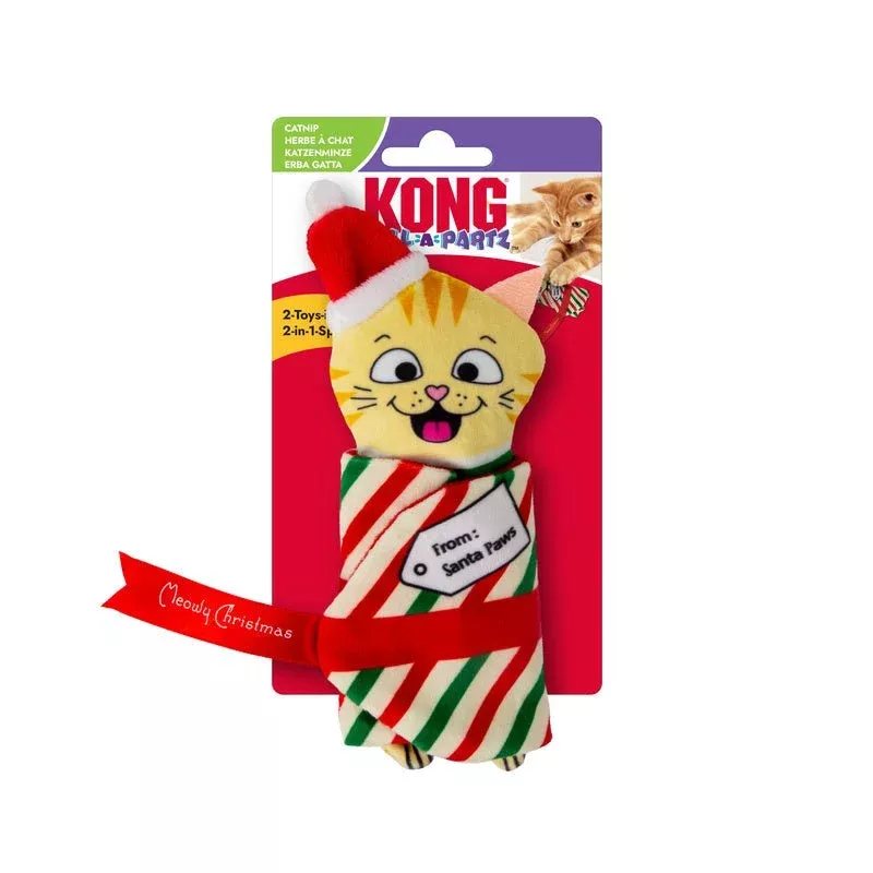 KONG Holiday Plush Pull-A-Partz Present Cat Toy, Assorted Colors Assorted