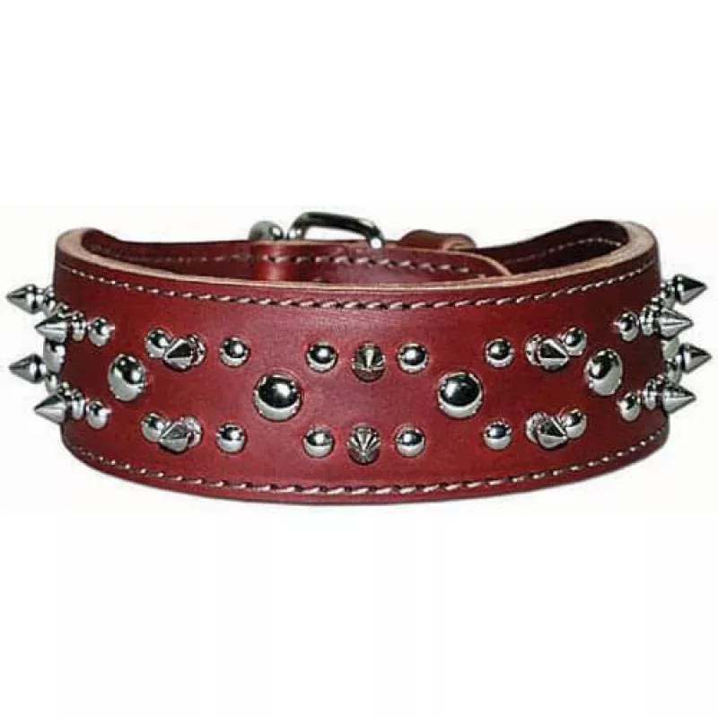 Latigo Spike & Stud Collar, 21" Burgundy