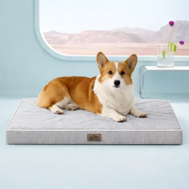 Leakproof Orthopedic Cooling Dog Bed Light Grey