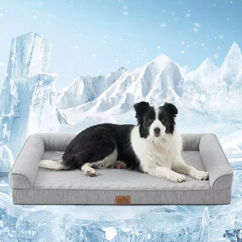 Leakproof U-Shaped Cooling Orthopedic Dog Bed Grey