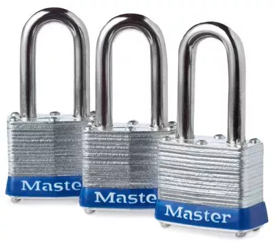 Master, Laminated Padlock, Hardended Steel, 3 Pack.