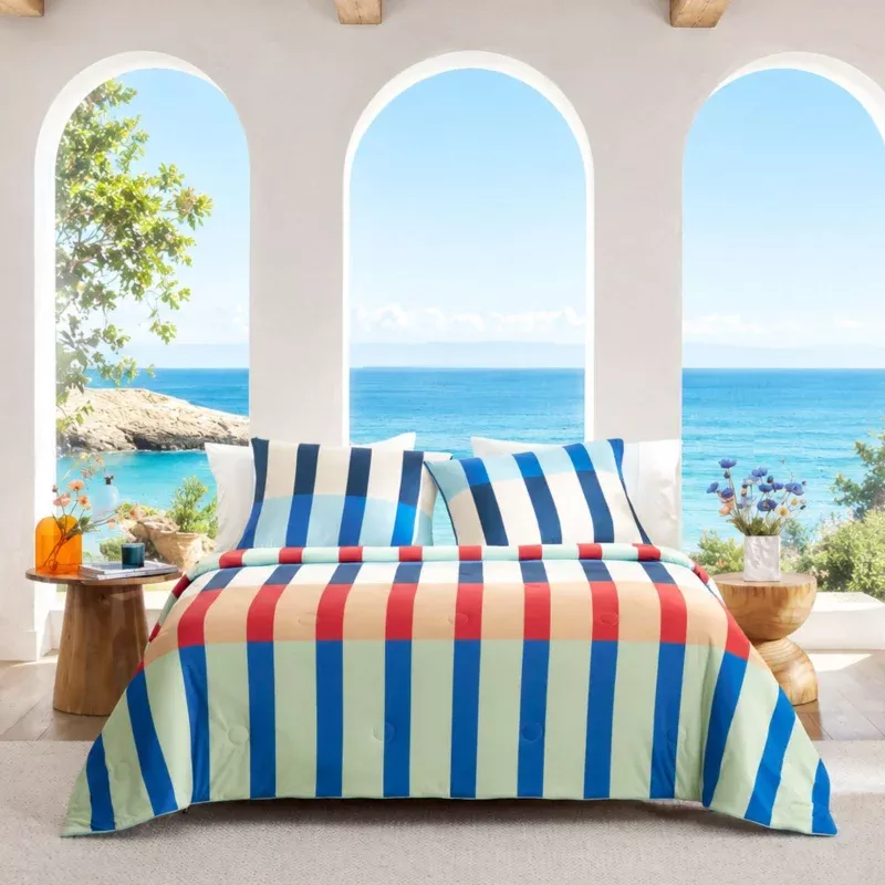 Mediterranean Multi-Stripe Cooling Comforter Set Multi Green Strip