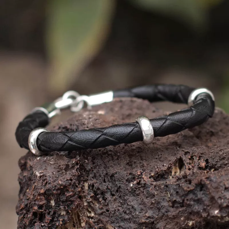 Men’s Black Braided Leather Bracelet