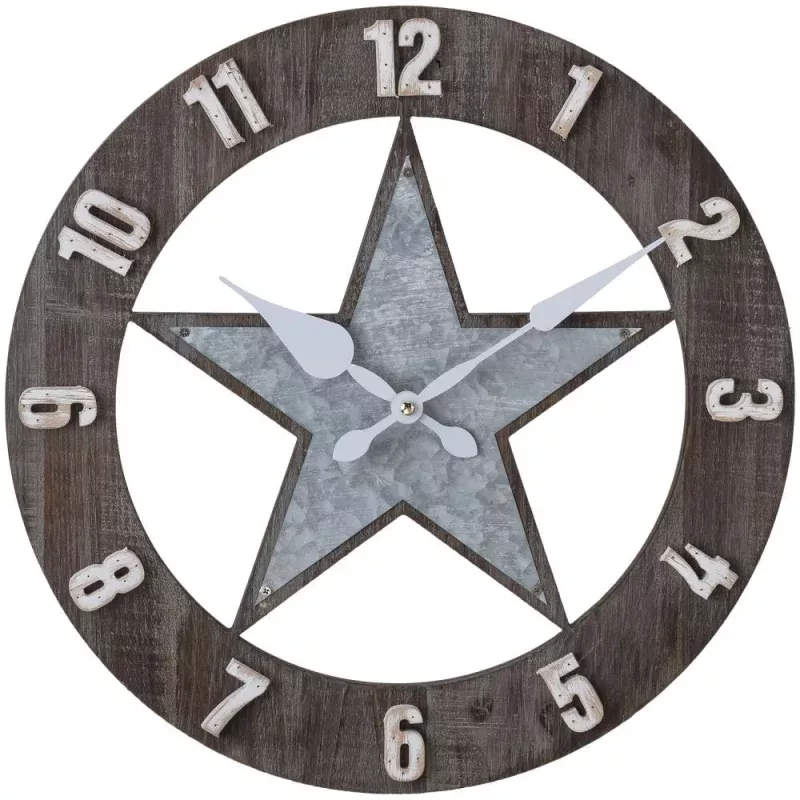 Metal & Wood Star Wall Clock Brown