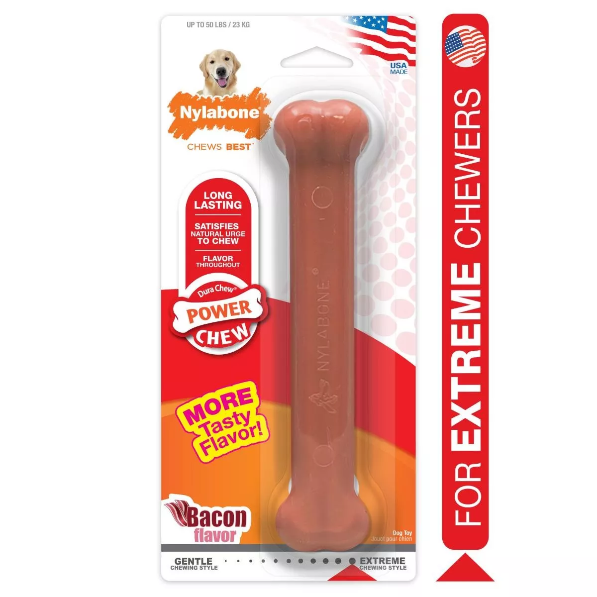 Nylabone Power Chew Durable Dog Chew Toy - Bacon - Large