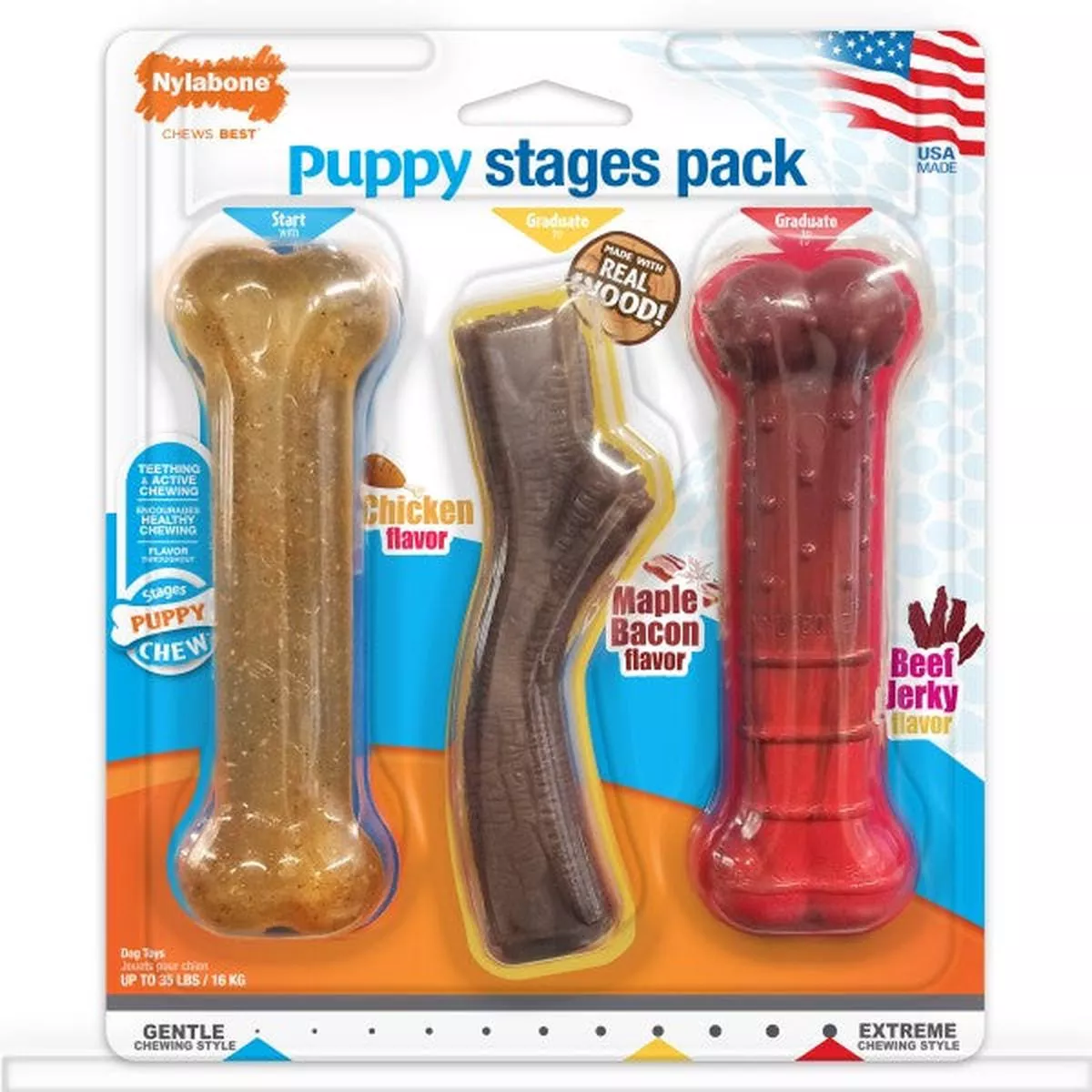 Nylabone Puppy Triple Stages Pack Wolf Chicken/Bacon/Beef