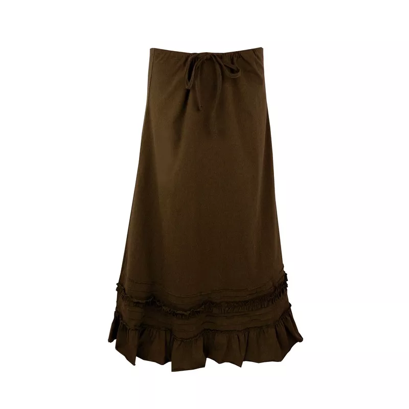 Organic Long Drawstring Skirt Espresso