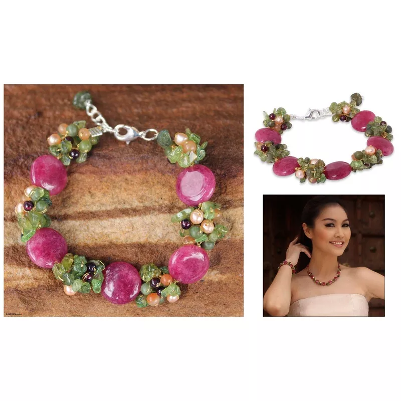Peony Romance Gemstone & Pearl Beaded Bracelet