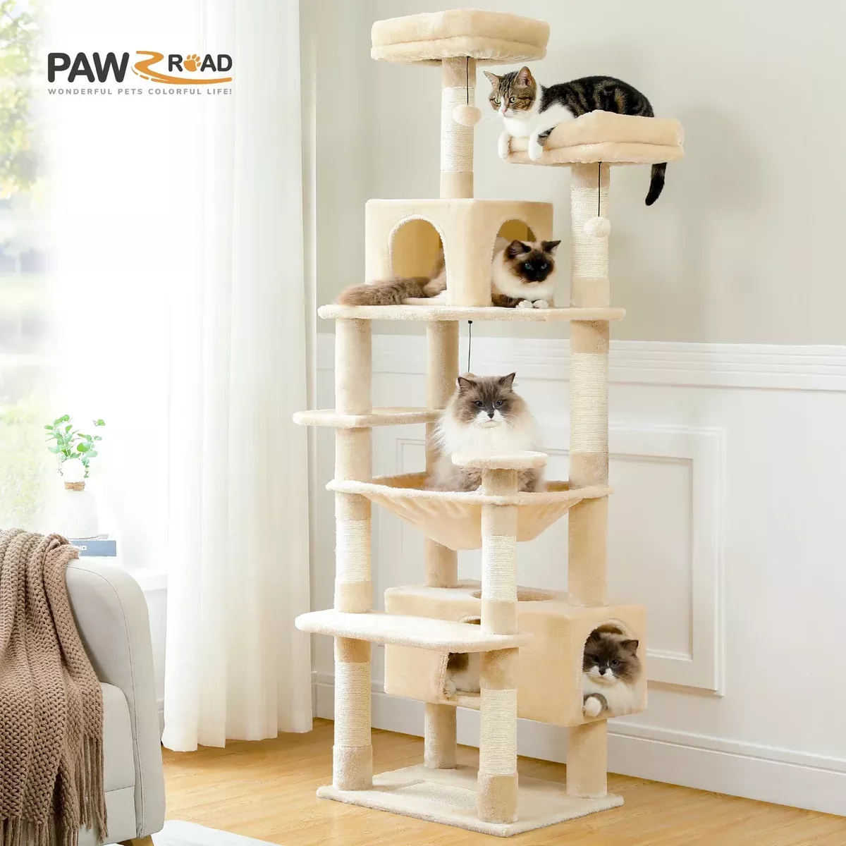 Pequlti 72" Multi-Level Cat Tree Tower with Condo & Hammock