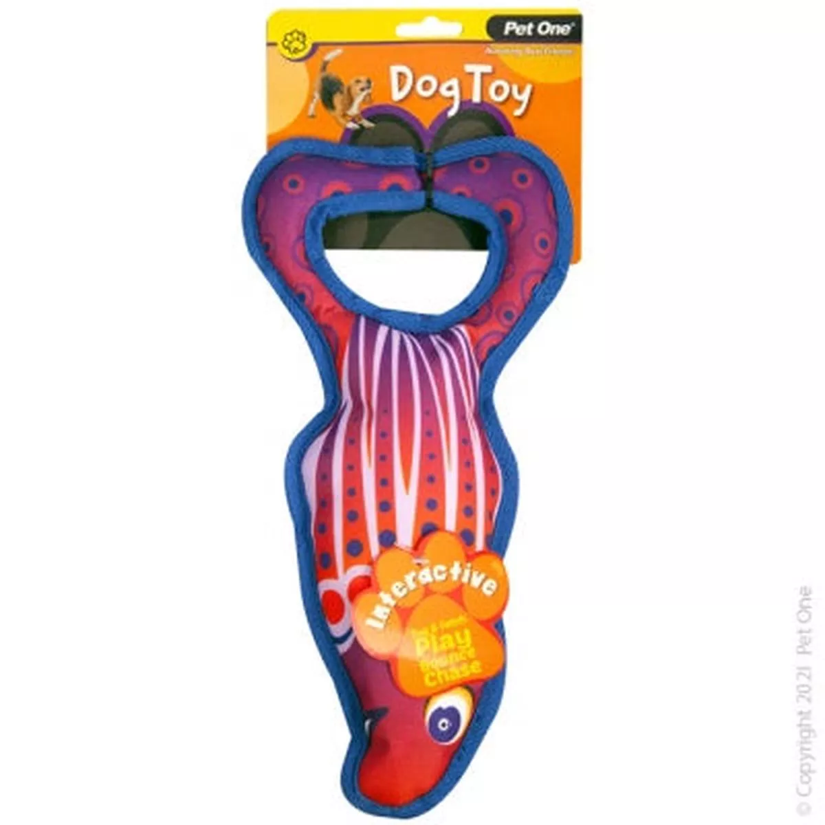Pet One Interactive Squeaky Tug Ring Fish Blue 30cm