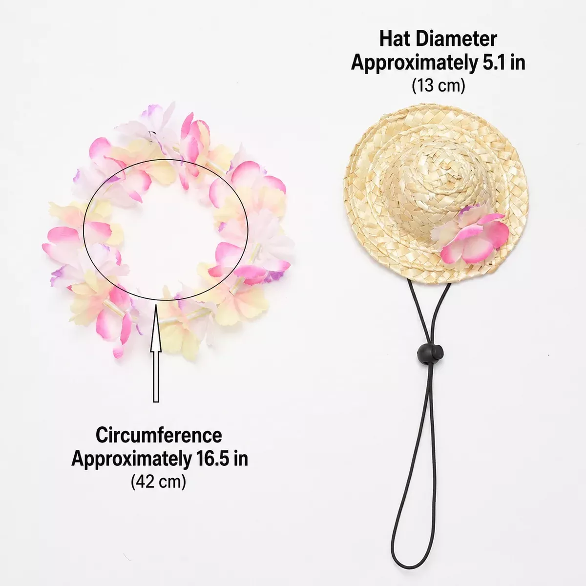 Pet Straw Hat and Flower Lei Set Beach Hawaii Style