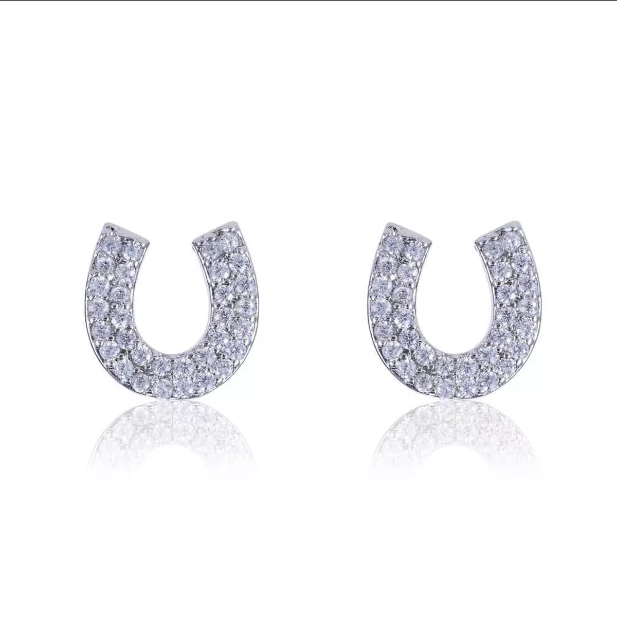 Rhodium & CZ Horseshoe Earrings