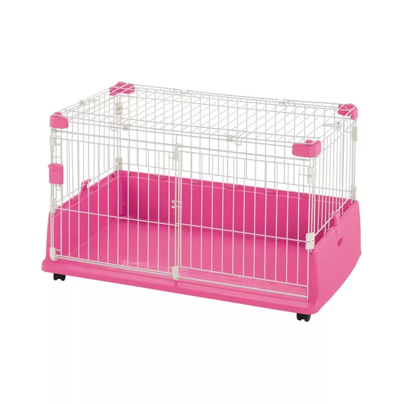 Richell Anti-splash Pet Cage With Wheels (Pink)