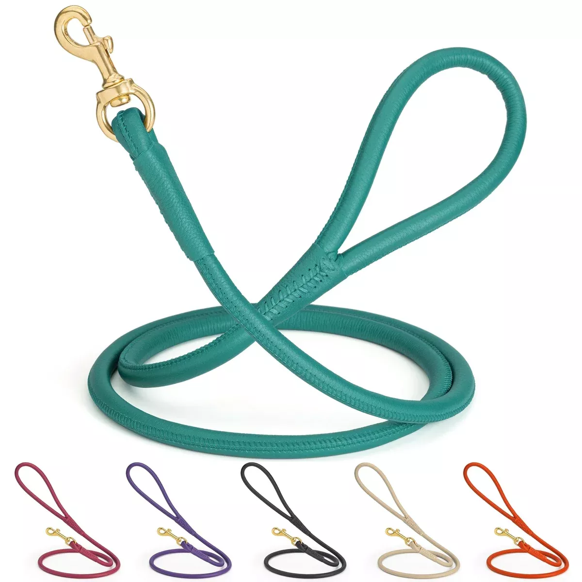 Rolled Leather Dog Leash with Brass Snap Hook