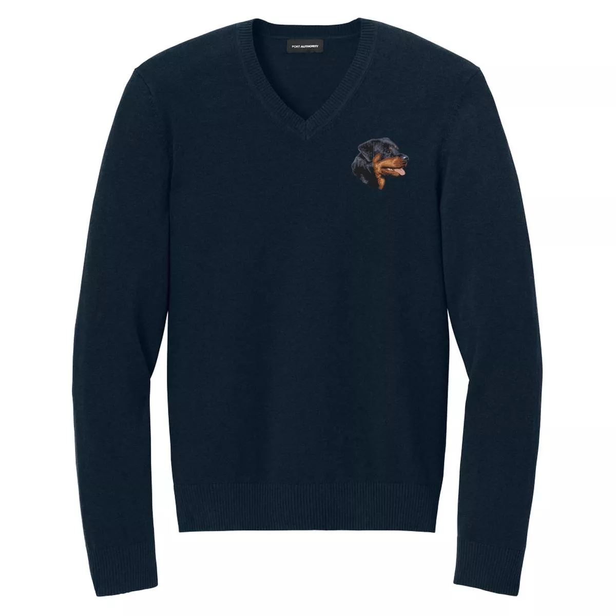 Rottweiler Embroidered V-Neck Sweater