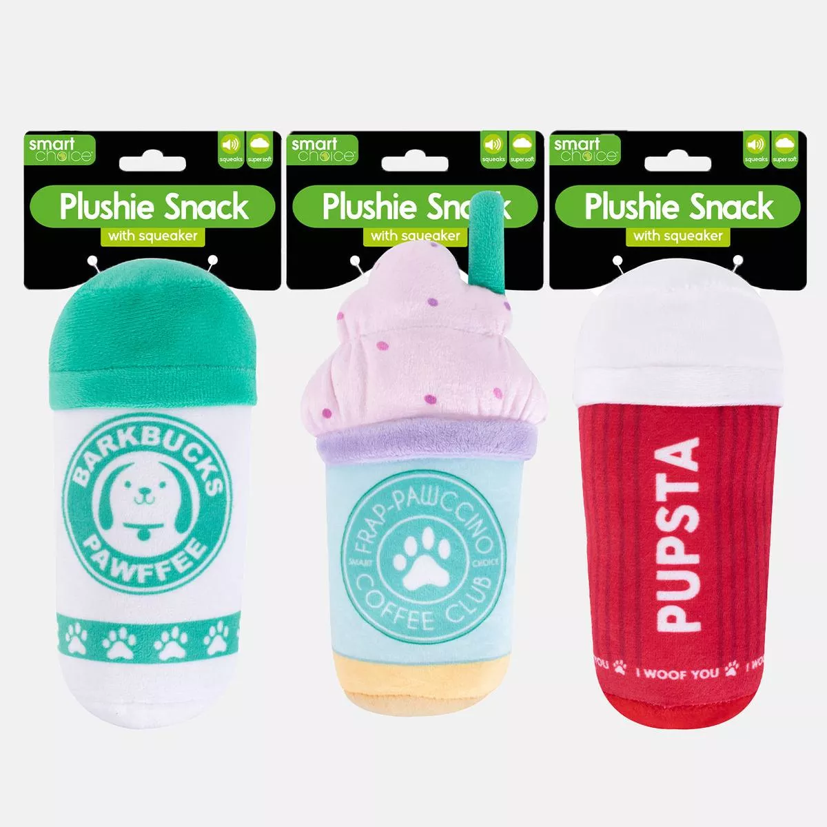 Smart Choice Assorted Squeaky Coffee Plush Dog Toy